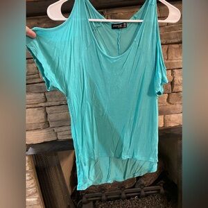 Turquoise Popular Basics Open Shoulder tee‎